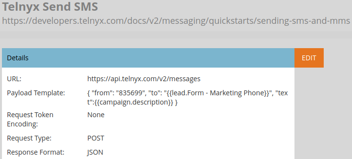 Marketo SMS Integration using a webhook to send SMS with the Telnyx API