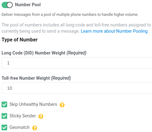 Number pool settings in the Telnyx portal